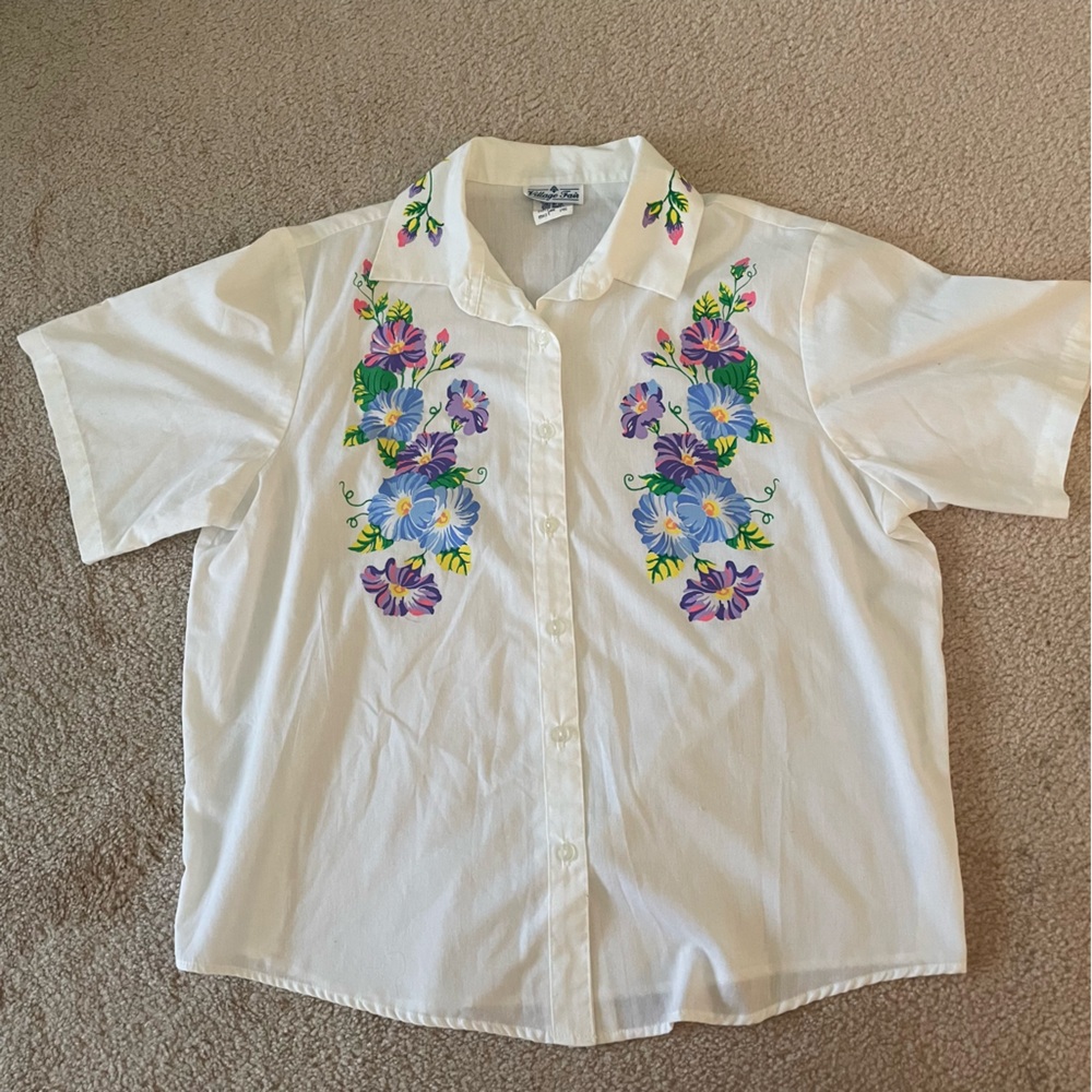 Embroidered Floral Button-Down Shirt - White